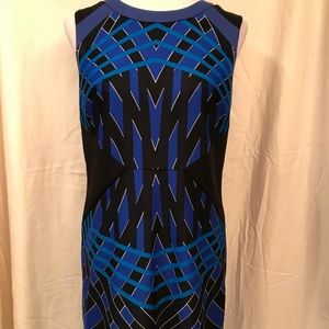 Muse Blue & Black Patterned Sheath Dress